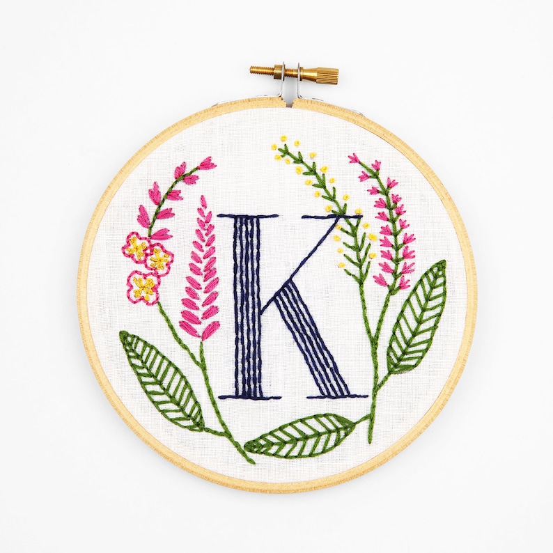Personalized Gift DIY K is for Knotweed Floral Monogram Embroidery Kit