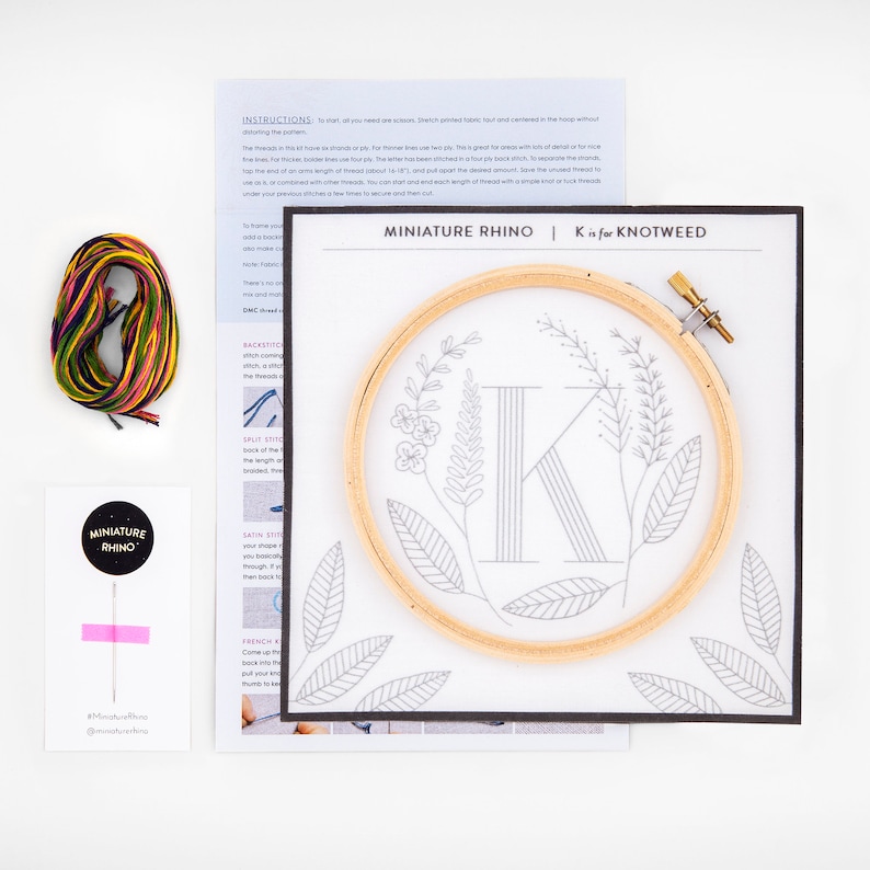 Personalized Gift DIY K is for Knotweed Floral Monogram Embroidery Kit