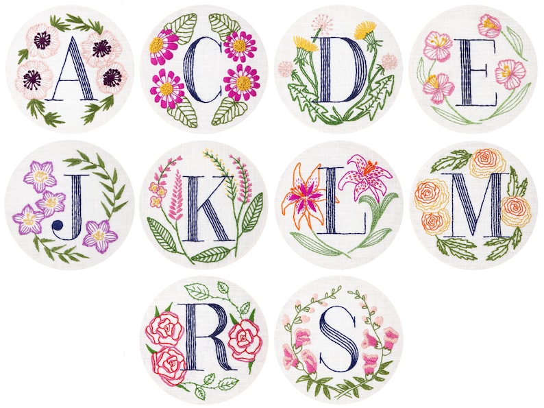 Any Two Floral Monogram Embroidery Kits Personalized Gift, DIY image 4