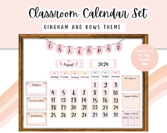 Classroom Calendar Set in Gingham and Bows Theme | Classroom Decor | Back to School | Teacher Printable | Elementary School | Bulletin Board