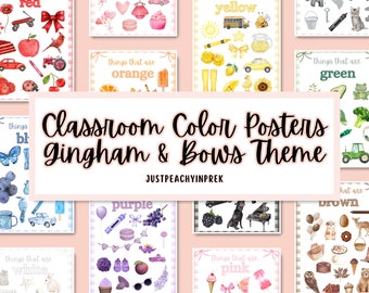 Classroom Color Posters Gingham and Bows Theme| Elementary Classroom Decor | Bulletin Boards | Teacher Printables | Coquette Classroom