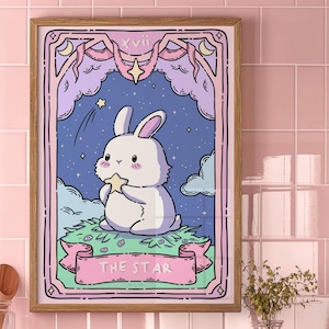 Impresión de cartas del tarot de conejito kawaii / Arte lindo de cartas del tarot / Arte kawaii