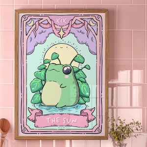 Impresión de cartas del tarot de rana kawaii / Arte lindo de cartas del tarot / Arte kawaii