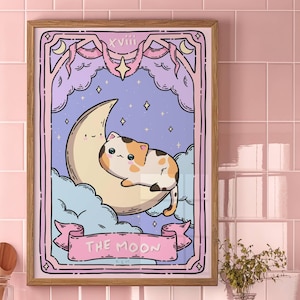 Stampa di carte dei tarocchi con gatto kawaii / Arte di carte dei tarocchi carina / Arte kawaii