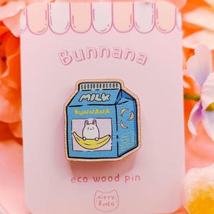 Bunnana eco wood pin | kawaii milk pin badge | cute bunny pin