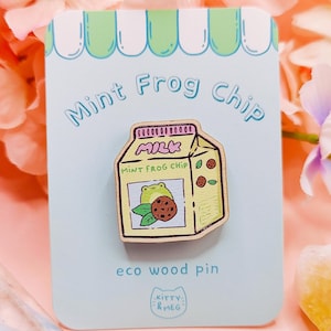 Mint frog chip eco wood pin | kawaii milk pin badge | cute froggo pin