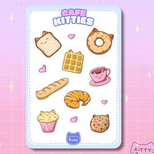 Hoja de pegatinas de Cafe Kitties / Pegatinas de gatos lindos / Pegatinas de vinilo kawaii