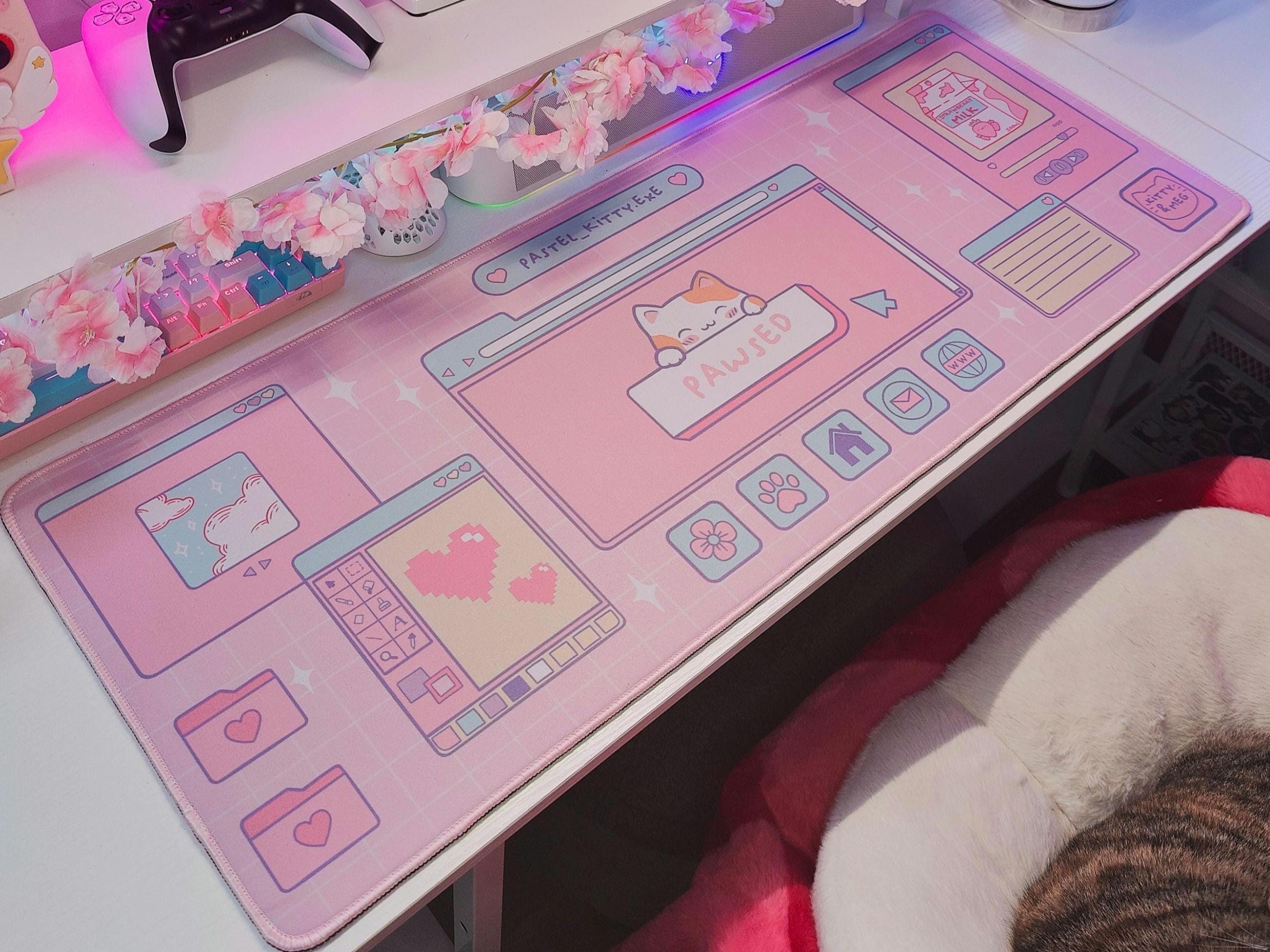 Pastel Kitty Desk Mat: Kawaii Pink Gaming Desk Pad