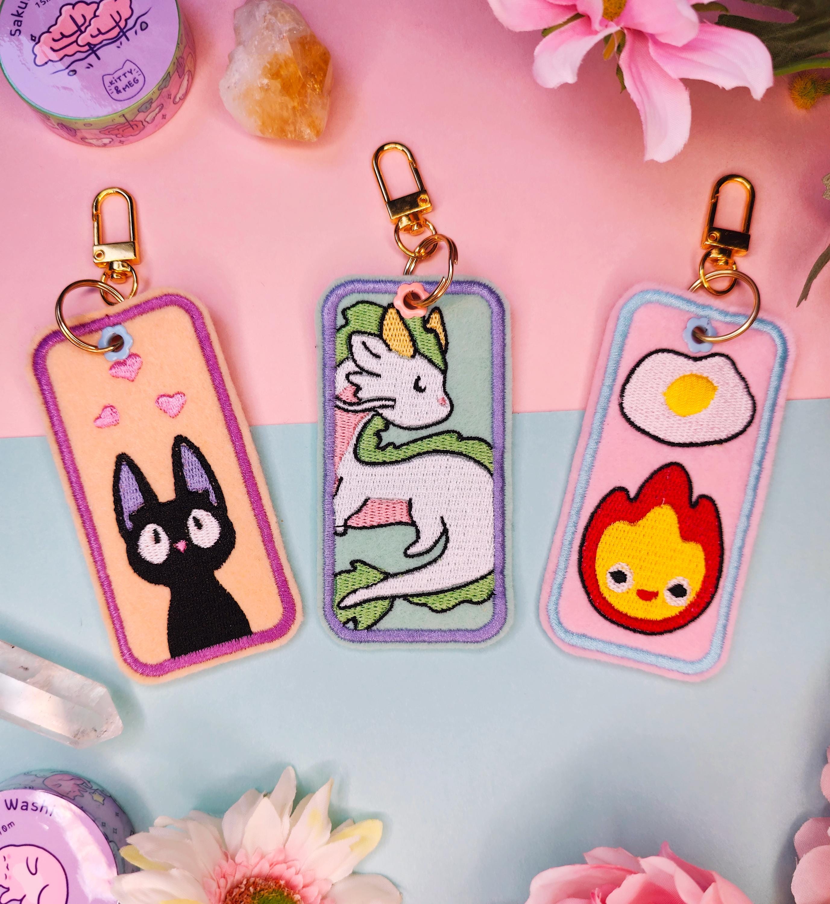 Embroidered Anime Keychain: Handmade Kawaii Keyring