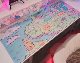 Kawaii fantasy map water resistant Desk Mat | Kawaii Desk Pad | Cute fantasy Gaming Mat |