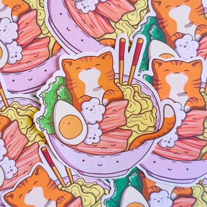Matte vinylsticker Cat ramen | Leuke kattensticker | vinyl kawaiistickers