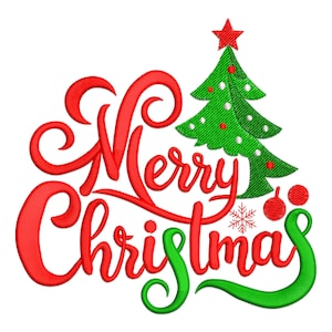 Diseño de bordado de Feliz Navidad, diseño de bordado a máquina de Feliz Navidad con árbol de Navidad, archivo de bordado de Feliz Navidad.