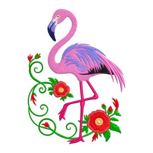 Flamingo Embroidery Design, Flamingo with flowers Machine Embroidery Design, Flamingo Embroidery File, Animal Embroidery Design.
