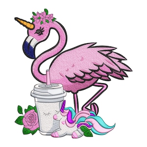Flamingo Embroidery Design, Flamingo with flowers Machine Embroidery Design, Flamingo Embroidery File, Animal Embroidery Design.