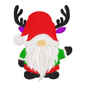 Weihnachtswichtel Stickdatei, Weihnachtswichtel mit Rentier Hörnern, Maschinenstickdatei.