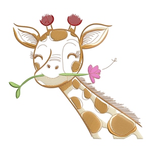 Giraffe Embroidery Design, Giraffe with Flowers Machine Embroidery Design, Cute Giraffe Embroidery File, Giraffe Face Embroidery Design.