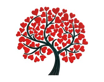 Diseño de bordado de árbol de corazones para San Valentín (archivo de bordado a máquina)