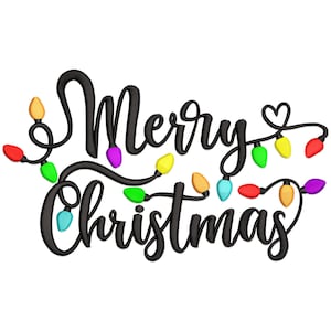 Diseño de bordado de Feliz Navidad, diseño de bordado a máquina de Feliz Navidad con luces navideñas, archivo de bordado de Navidad.