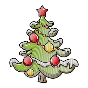Christmas Tree Embroidery Design, Christmas Tree with Christmas Lights Machine Embroidery Design, Christmas Tree Embroidery File.