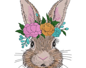 Floral Easter Bunny Face Embroidery Design (PES, DST, EXP +)