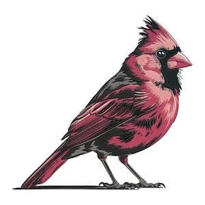 Roter Kardinal Vogel, Maschinenstickerei, Roter Kardinal Vogel Stickdatei, Stickdatei für Maschinenstickerei, Stickdatei für Tiere.