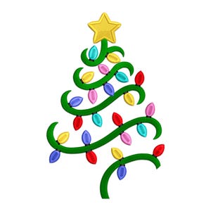 Christmas Tree Embroidery Design, Christmas Tree with Christmas Lights Machine Embroidery Design, Marry Christmas Tree Embroidery File.