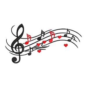 Music Notes Embroidery Design, Treble Clef with Music Notes and Hearts Machine Embroidery Design, Music Notes with Hearts Embroidery File.