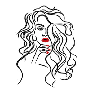 Woman Face Embroidery Design, Fashion Woman Face Machine Embroidery Design, Woman silhouette Embroidery File. Girl Face Outline Embroidery.