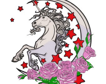 ベビーユニコーンの刺繍デザイン：ファンタジーガールの魔法の星
