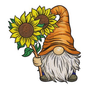 Nain avec motif de broderie tournesol, Nain avec motif de broderie Machine tournesol, fichier de broderie Nain d&#39;été