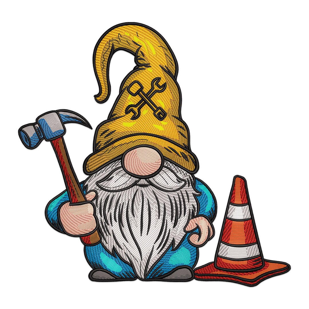 Builder Gnome Embroidery Design: Construction Man With Hammer (digital ...