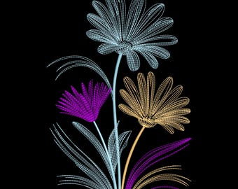 Elegant Line Flower Embroidery Design – Modern Floral Machine Stitch Pattern for Home Décor & Apparel.