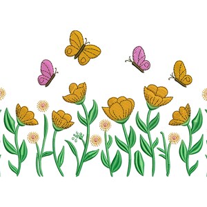 Flower Embroidery Design, Wildflower Meadow with Butterfly Machine Embroidery Design, Daisy and Clover Embroidery File, Meadow Wild Flowers.