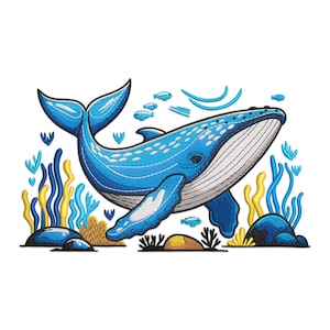 Whale Embroidery Design, Whale in the sea Machine Embroidery Design, Blue Whale Embroidery File, Magic Whale Embroidery Pattern.