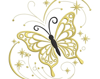 Motif de broderie papillon doré : fichier PES étoile florale