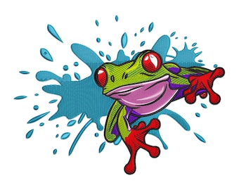Watercolor Frog Embroidery Design, Animal Embroidery File (Digital Download)