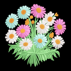 Flower Embroidery Design, Wildflower Meadow Machine Embroidery Design, Daisy and Clover Embroidery Pattern, Meadow Wild Flowers PES File.
