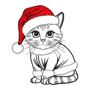 Desenho de bordado de gatos, desenho de máquina de bordado de gatos de Natal com chapéu de Papai Noel, arquivo de bordado de gatos, arquivo PES de casamento de Natal.