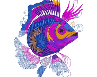 Funky Fish Machine Embroidery Design: Tropical Sea Animal Pattern