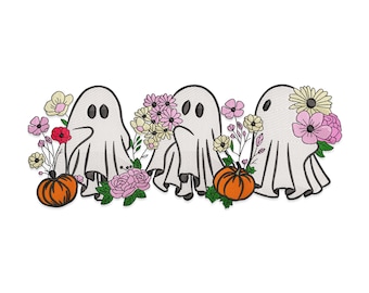Floral Ghost Machine Embroidery Design, Halloween Spooky File