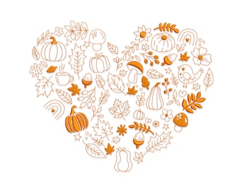 Fall Leaves Heart Embroidery Design: Autumn Pumpkin File