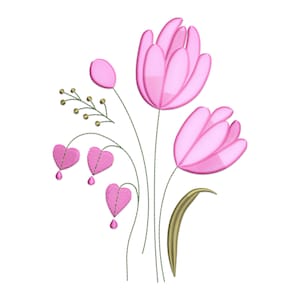 Flower Embroidery Design, Pink Tulip Flowers Machine Embroidery Design, Tulip Bouquet Embroidery File, Flower Bouquet Embroidery Pattern.