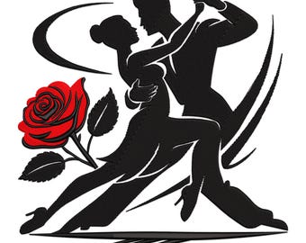 Tango Couple with Rose Embroidery Design (PES File)