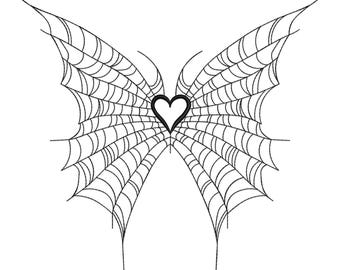 Spiderweb Butterfly Heart Embroidery Design, Gothic Wing Stitch (Digital Download)