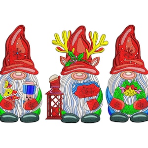 Weihnachtswichtel Stickdatei, Wichtel mit Weihnachtsbaum und Geschenk Maschinenstickdatei.