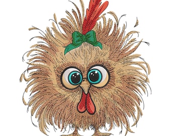 Funny Chicken Embroidery Design: Crazy Farm Animal (Machine Embroidery File)