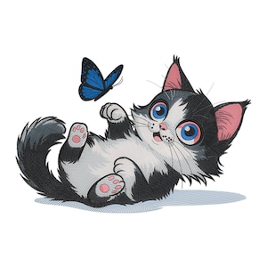 Cat Embroidery Design, Crazy Cats With Butterfly Machine Embroidery Design, Butterfly Embroidery File,  Cat Embroidery  file