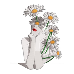 Floral woman Embroidery Design, Woman Face with Flowers Machine Embroidery Design, Cute Girl face with flowers Embroidery Pattern.