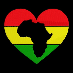 Afrika Herz Stickdatei, Schwarze Geschichte Afrikanisches Herz Maschinenstickerei, Stickerei der Afrikanischen Flagge, Juneteenth Herz PES-Datei.