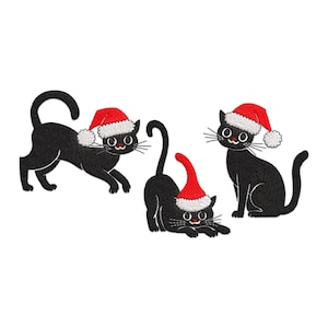 Cats Embroidery Design, Christmas cats with Santa Hat Machine Embroidery Design, Black Cats Embroidery File, Marry Christmas PES File.